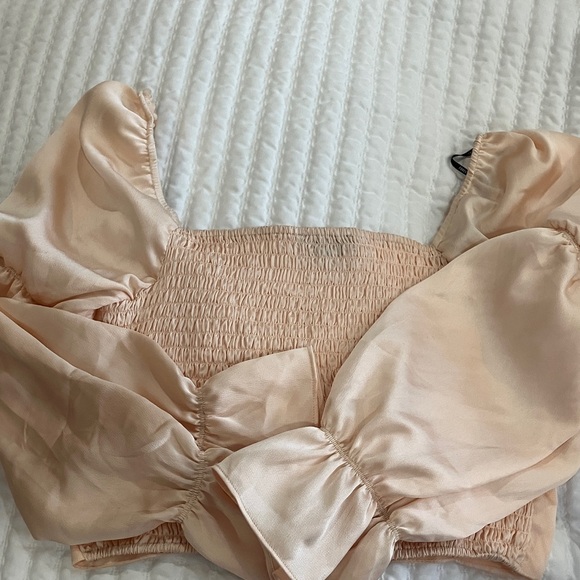 Bundle of 3 Forever21 crop Women's Ruched Tops - Black, Tan, and Creamy peach L - Picture 2 of 3